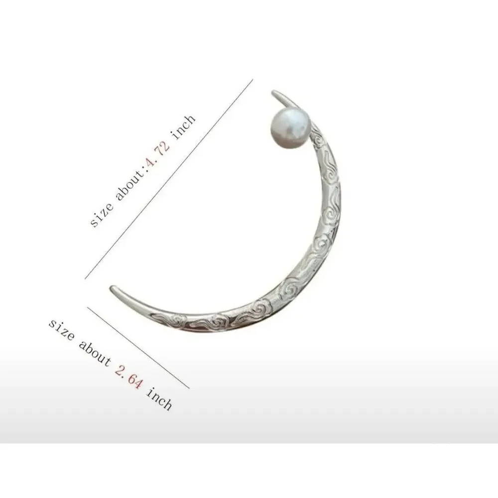 Crescent Silver Moon Faux Pearl Hairpin Hair Pin Elegant Vintage Bridal Piece